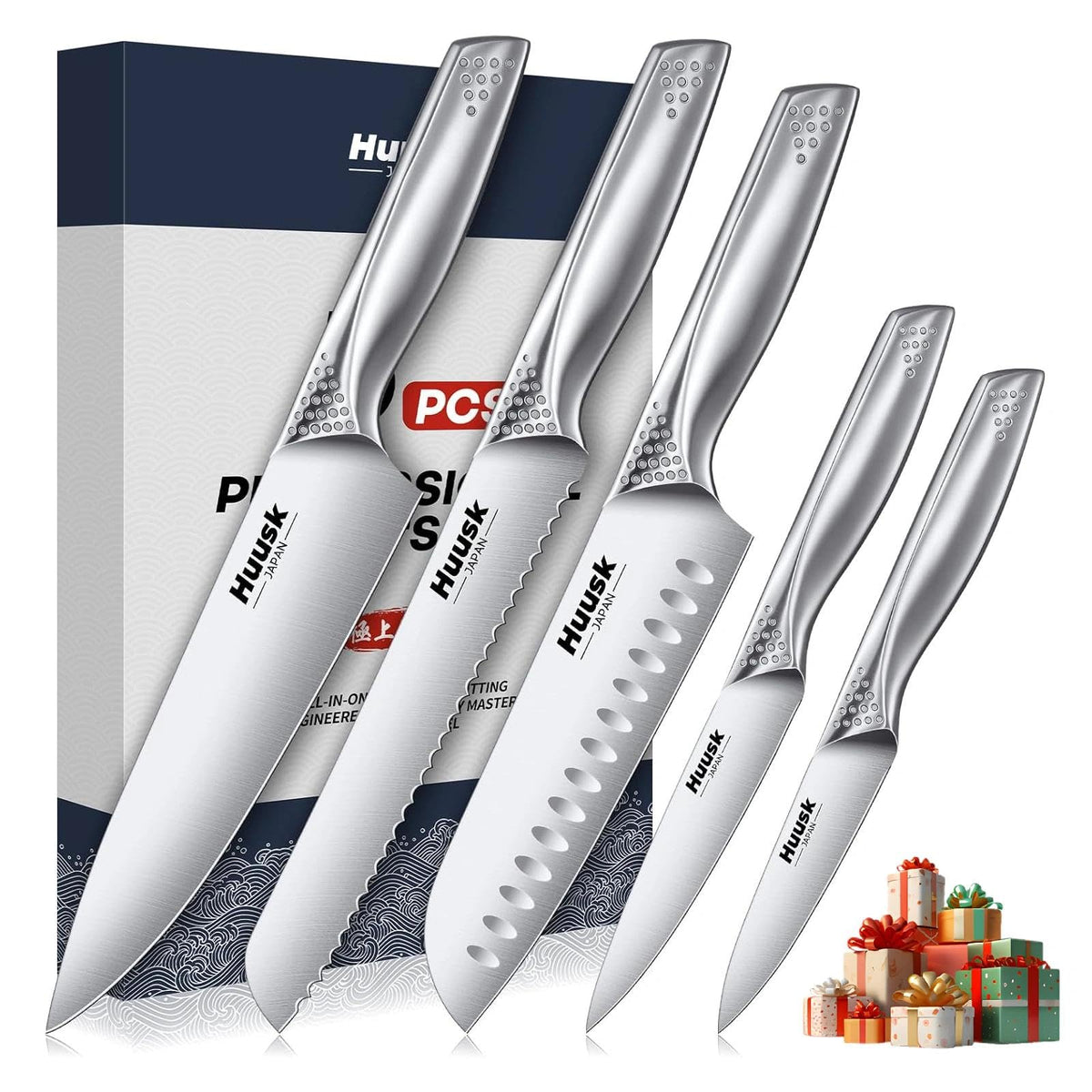 Huusk Silver Edge knife set with detailed blade for precise slicing in daily cooking