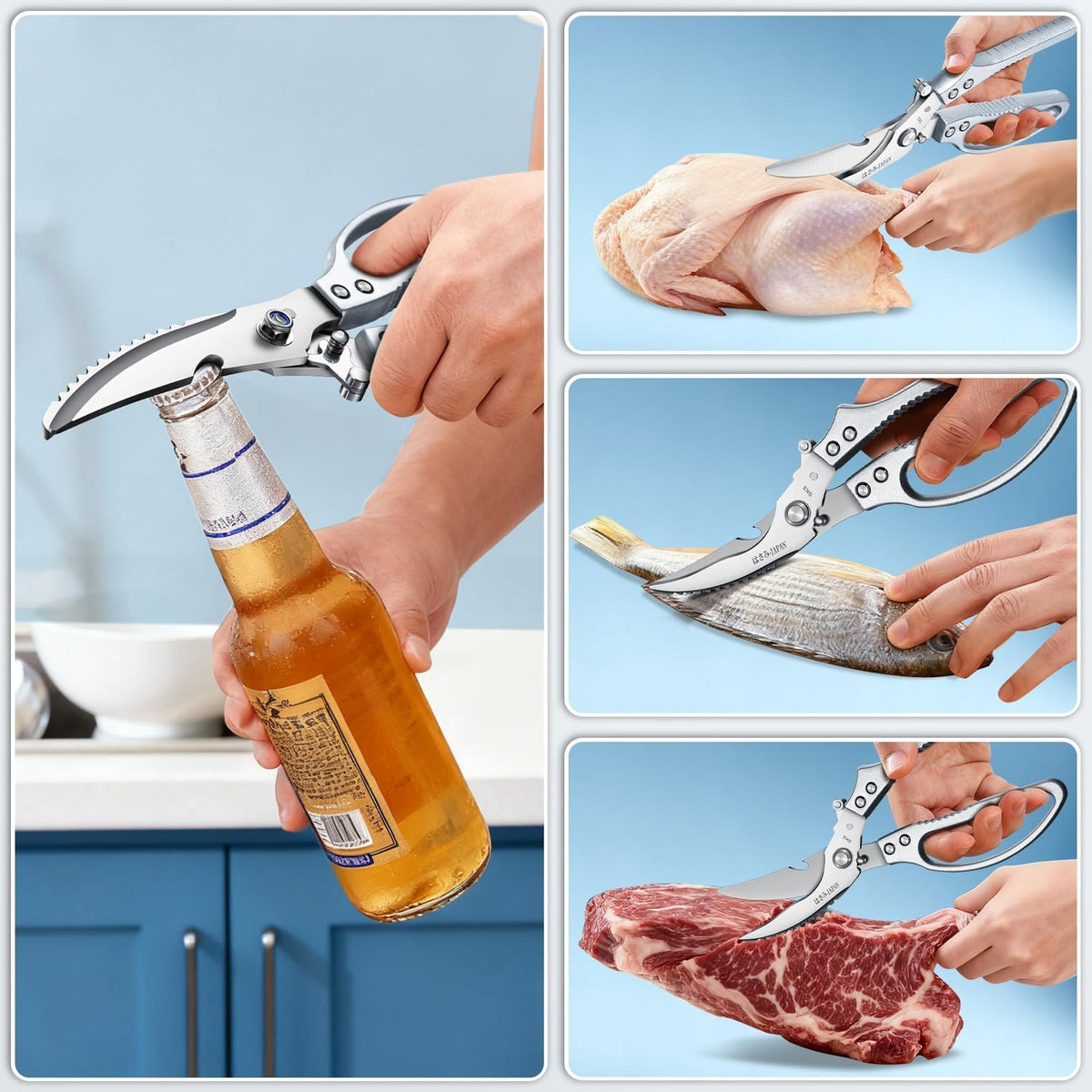 Huusk Silver Kitchen Scissors with bottle opener for convenient prep.