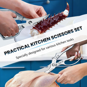 Huusk Silver Kitchen Scissors for seafood with curved blades for precise cuts.