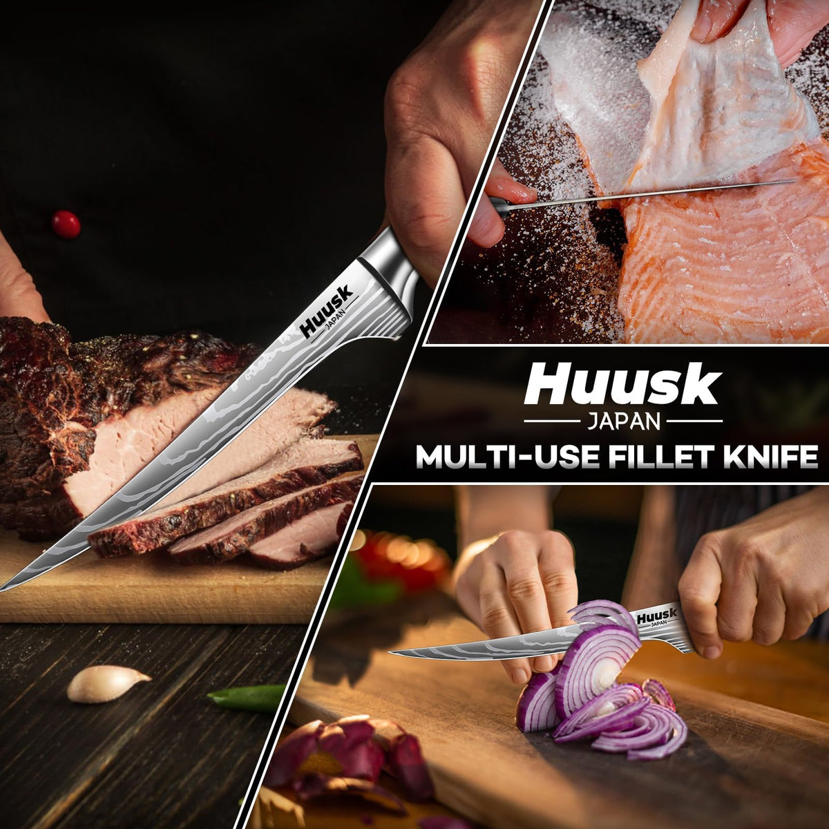 Huusk skinning and deboning knife for delicate trimming.