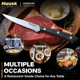 Huusk 440C stainless steel blade detail highlighting hardness and sharpness.