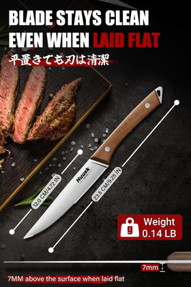 Huusk serrated and straight blades cut juicy steaks and roasts with ease.