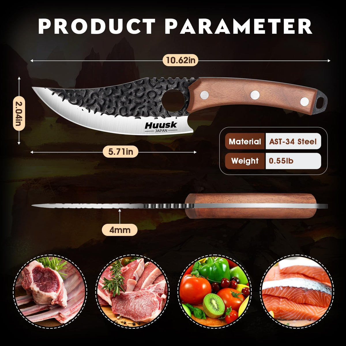 Ergonomic grip on Huusk Viking knife with finger holes for secure handling.