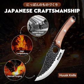 Huusk Viking knife full-tang handle offering balanced control during cuts.