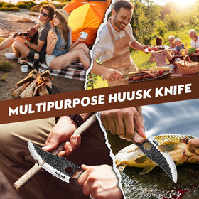 Huusk Viking knife in kitchen use, delivering precise slicing and deboning.
