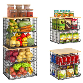 Huxitocan 4-pack stackable baskets for easy pantry access.