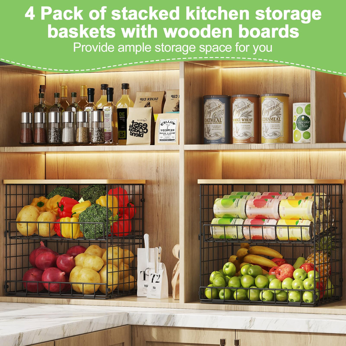 Huxitocan countertop-friendly storage for fruits and snacks.