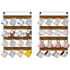 Huxitocan rustic wood mug rack wall mount assembly keeps mugs neatly organized and accessible.