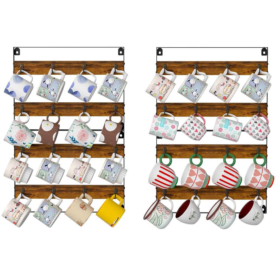 Huxitocan rustic wood mug rack wall mount assembly keeps mugs neatly organized and accessible.