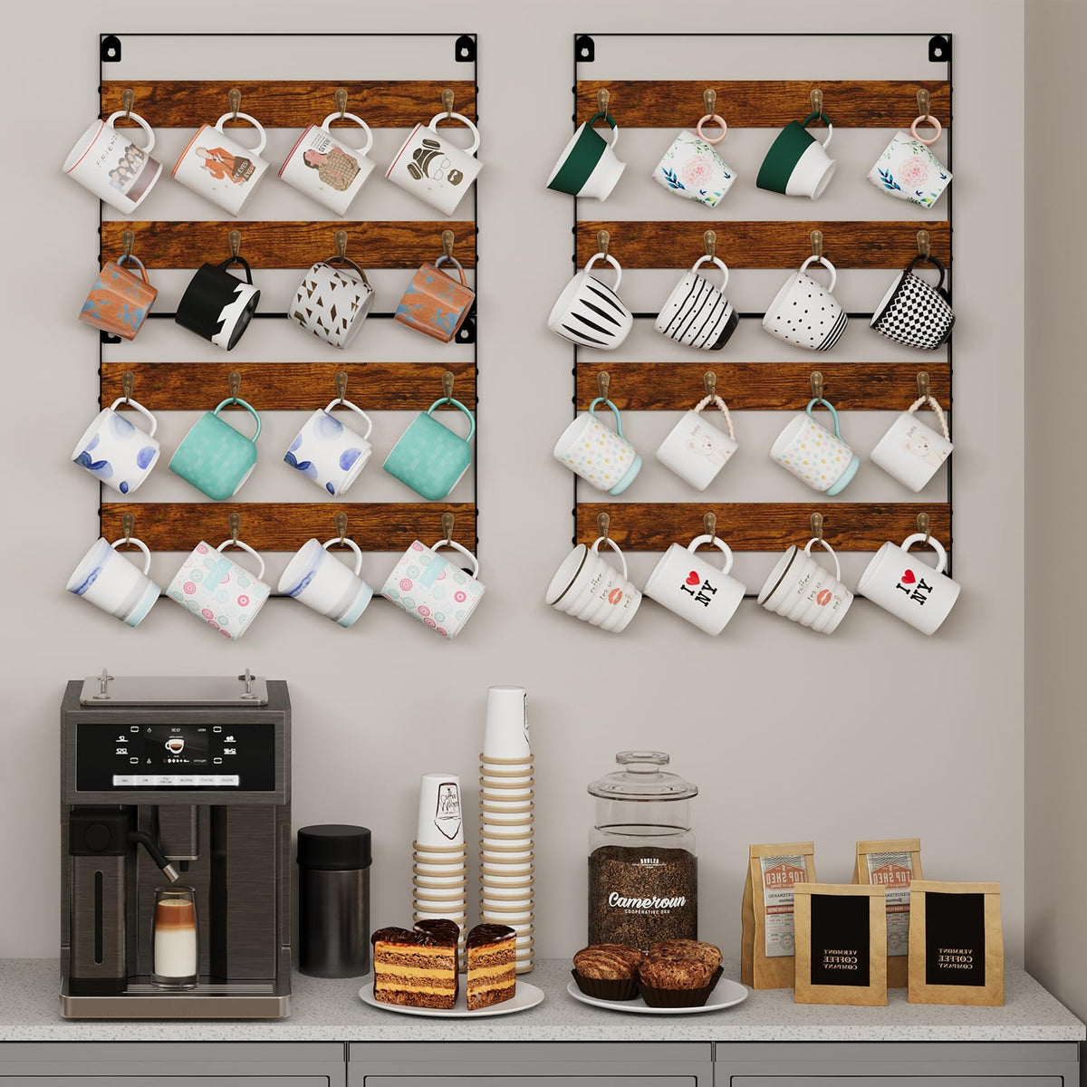 Huxitocan sturdy rustic mug shelf combines function with rustic style.