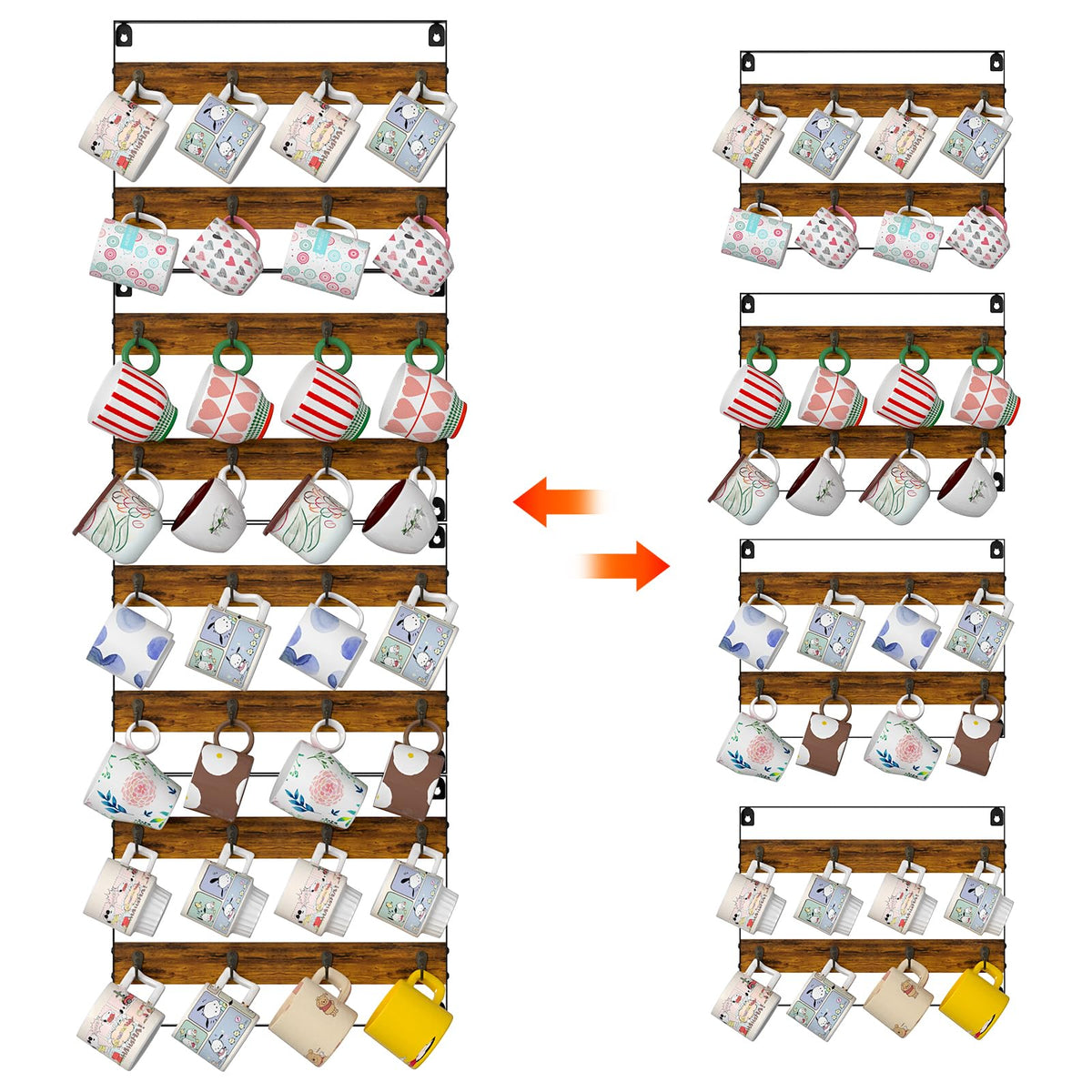 Huxitocan two-layer mug rack with eight hooks offers abundant hanging capacity.