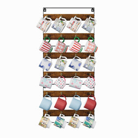 Huxitocan wall-mount mug holder with rustic wood and iron, space-saving storage.