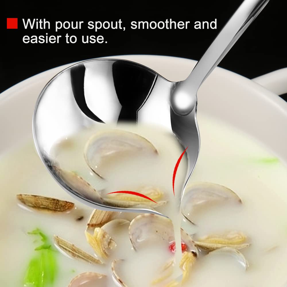 Hvanam heavy-duty ladle with ergonomic handle for comfortable cooking control.