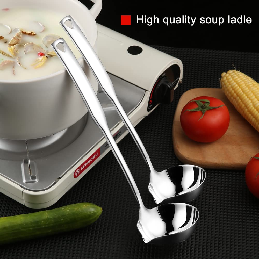 Hvanam pour-spout ladle designed to minimize drips while ladling liquids.