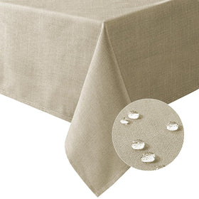 H.VERSAILTEX linen-textured taupe tablecloth folded to show edge and soft touch