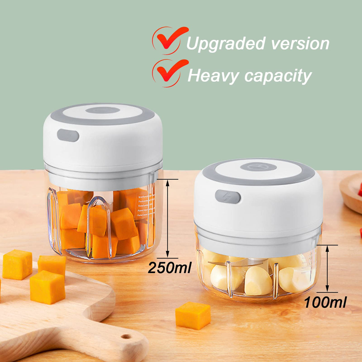 Hviww USB rechargeable mini processor in action for fast chopping.