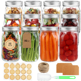 HWASHIN wide-mouth 32 oz mason jar with airtight lid for reliable canning.