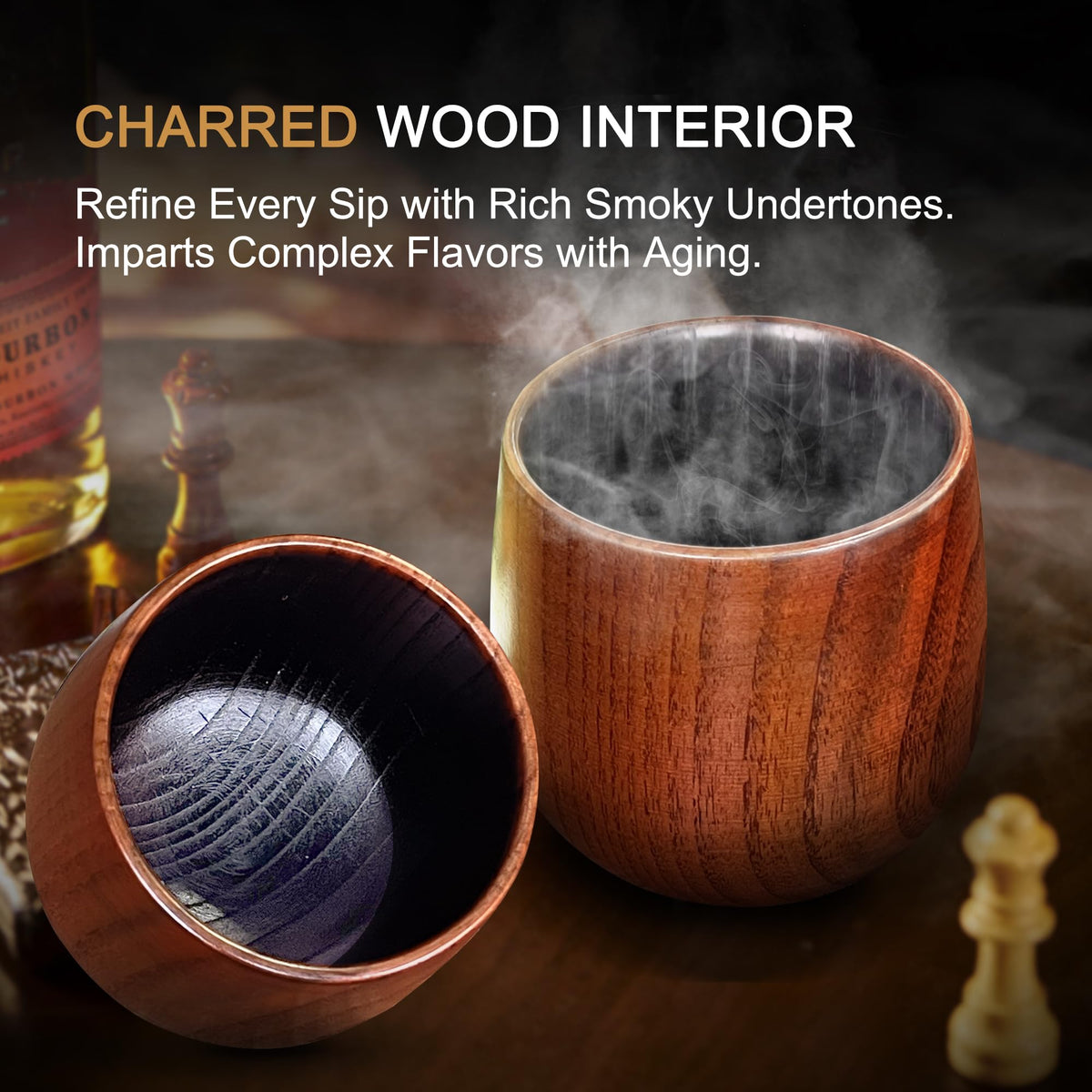 HWISDMIG Charred wood grain close-up; showcases rustic craftsmanship.