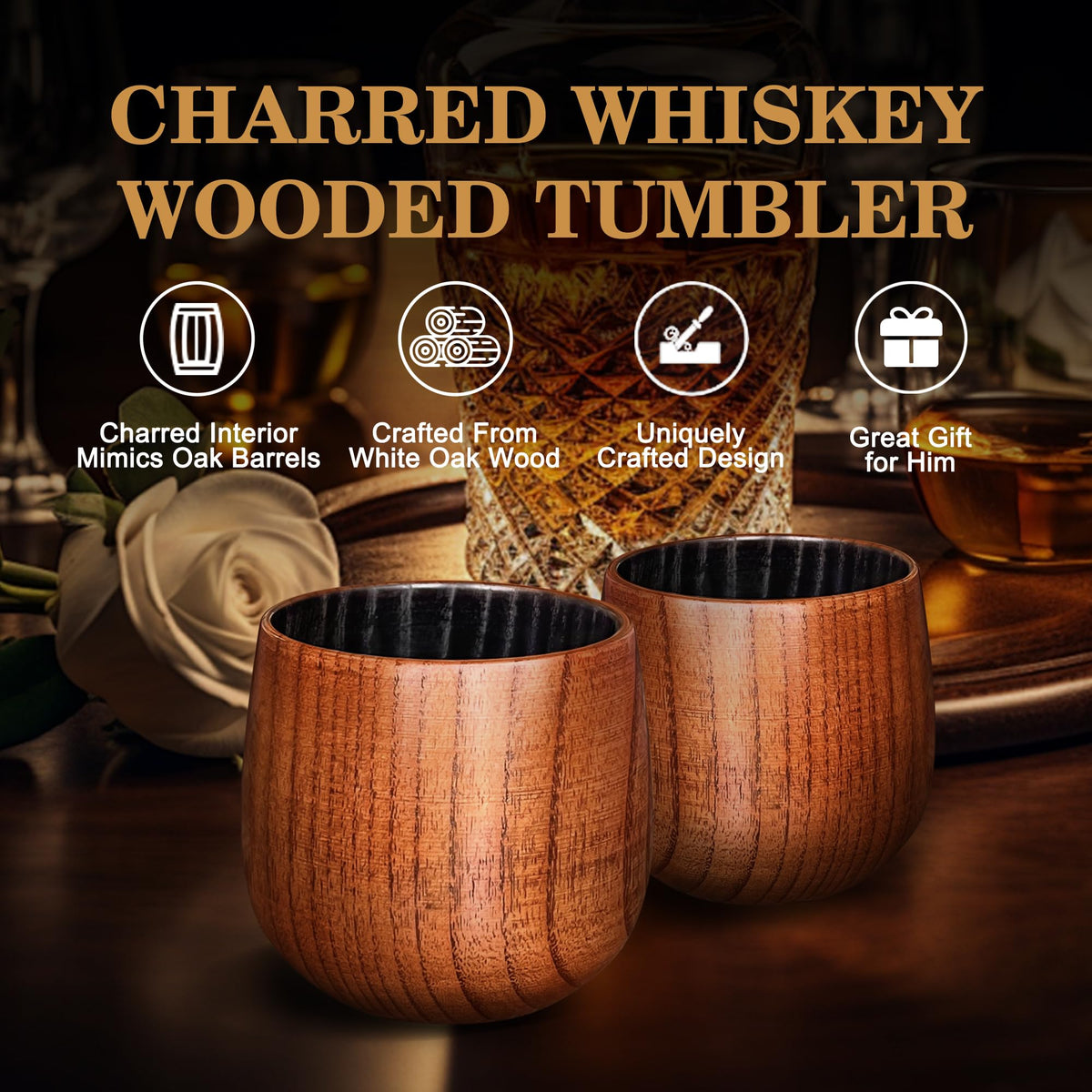HWISDMIG Wooden Old Fashioned glass 2-pack; ideal for entertaining.
