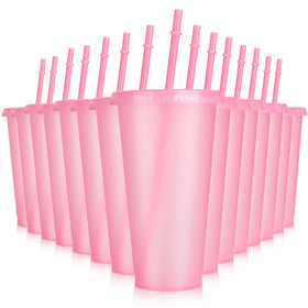 Hxezoc glitter cups with lids and straws in light pink, ideal for large beverages at parties.
