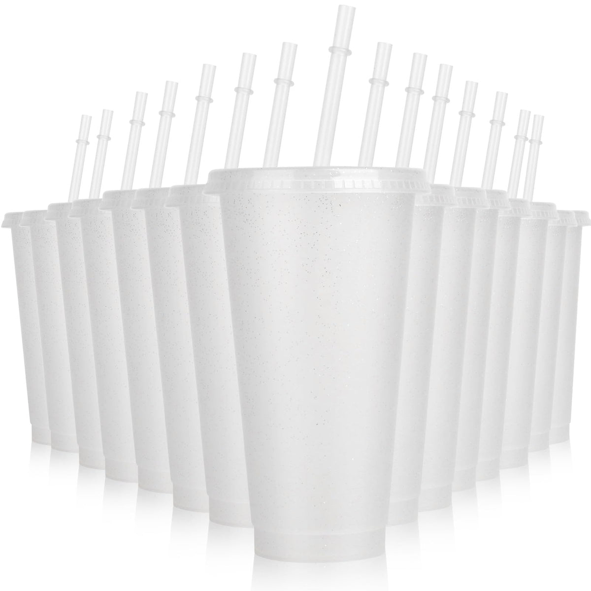 Hxezoc glitter clear tumbler close-up showing 24 oz capacity for beverages