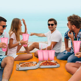 Hxezoc light pink cups brighten any party table setting.