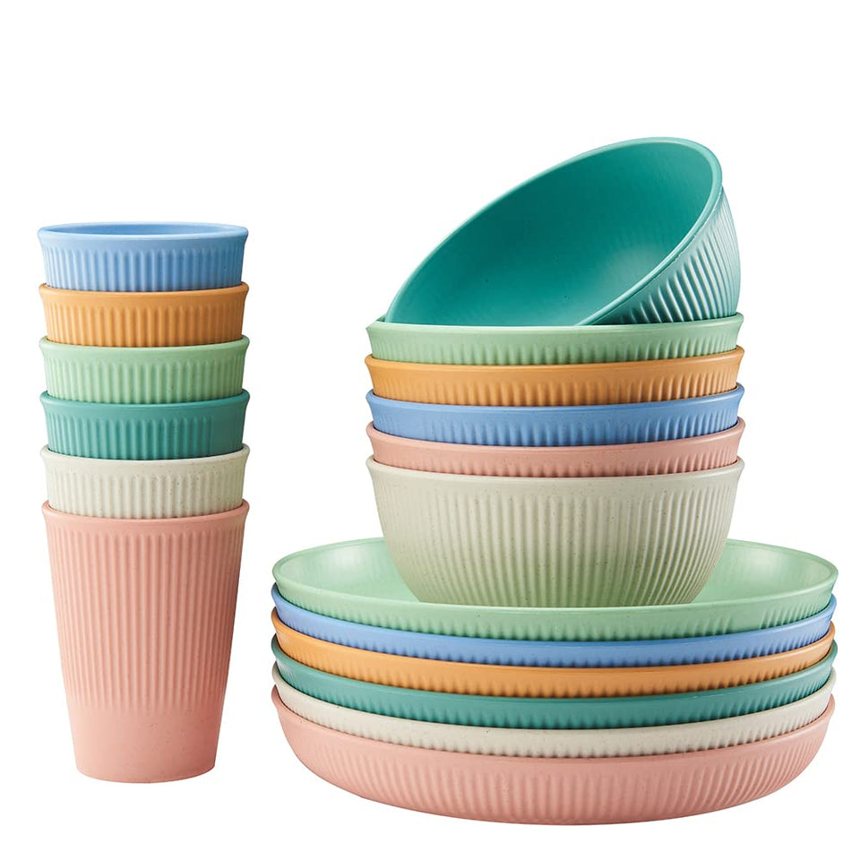 HXYPN 18-piece plates set delivers lightweight unbreakable dinnerware for daily meals.