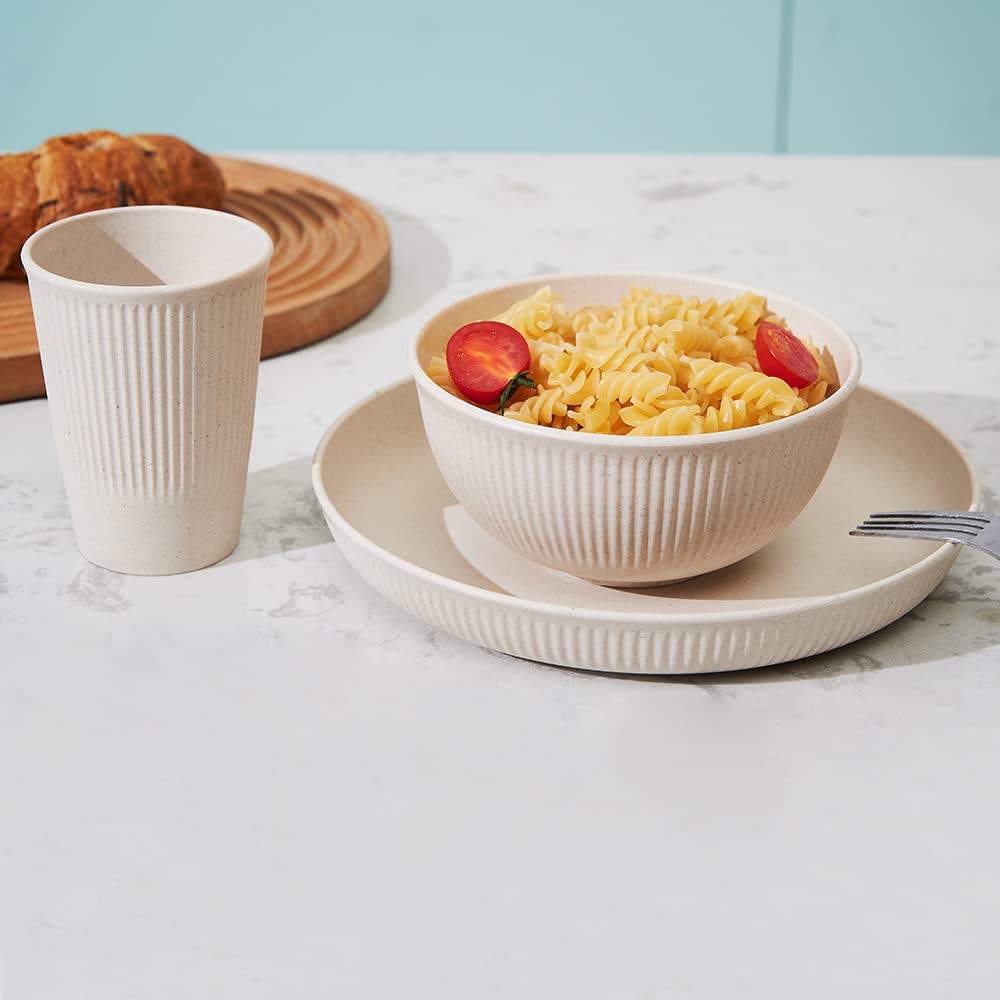 HXYPN wheat straw dinnerware set—stackable design for compact storage