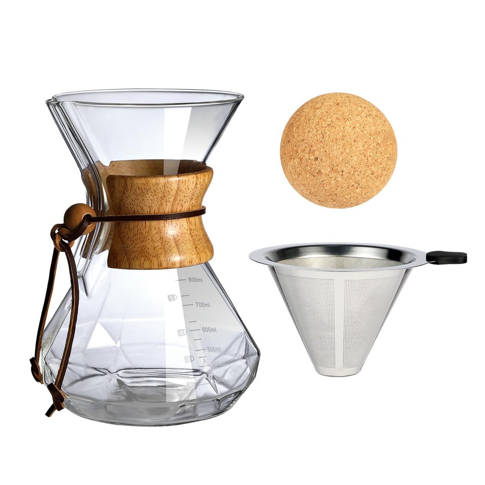 HYAXGM pour-over coffee maker with wood neck drip pot for safe, comfortable pouring.
