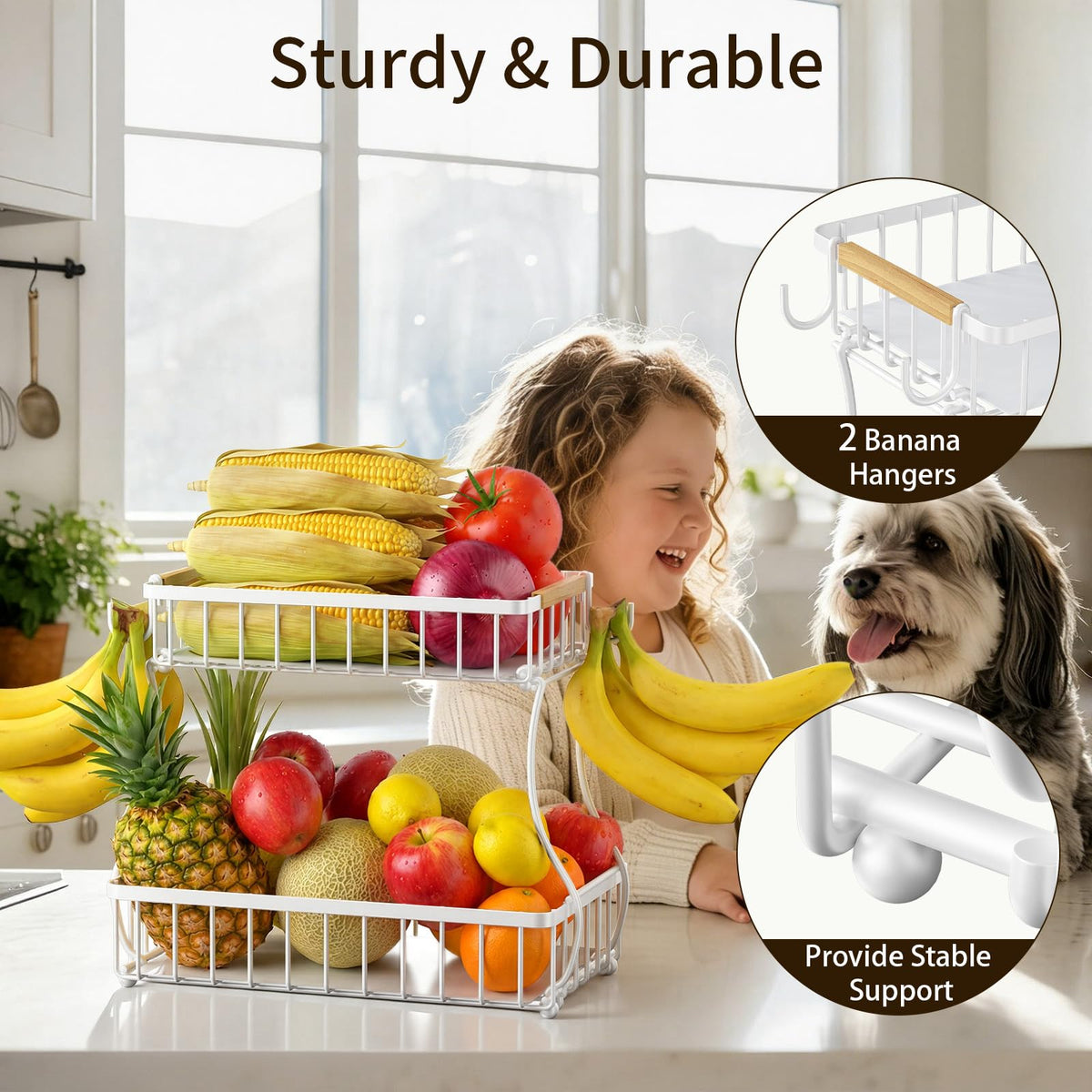 Hybemmy kitchen counter-display keeps a week's produce within easy reach.