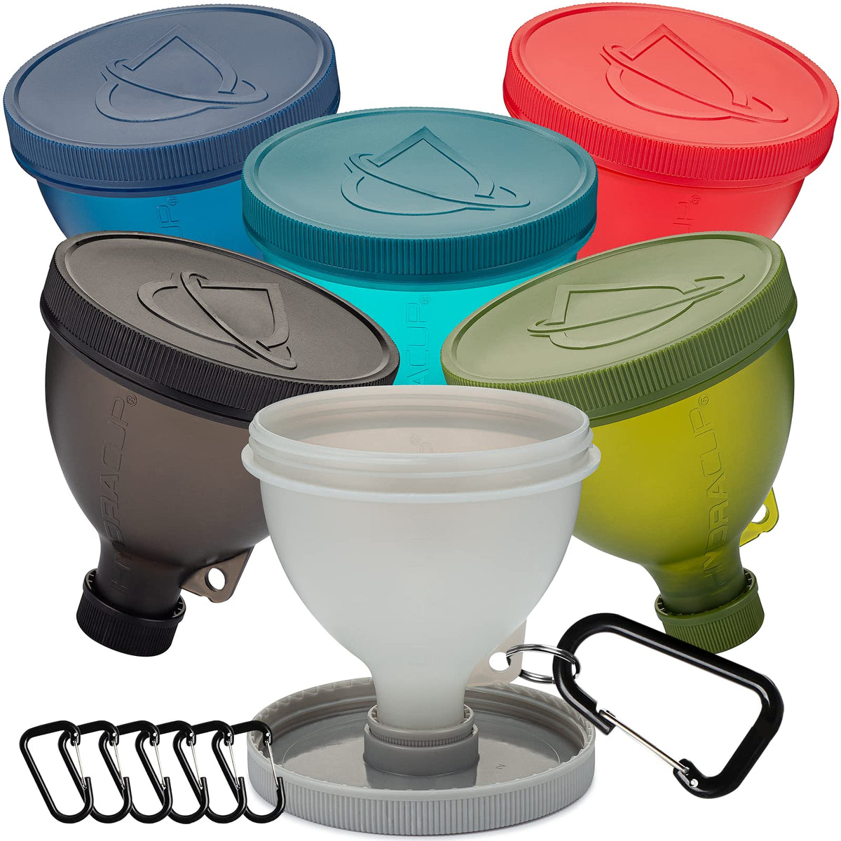 Hydra Cup protein powder funnel with stand for mess-free bottle filling.