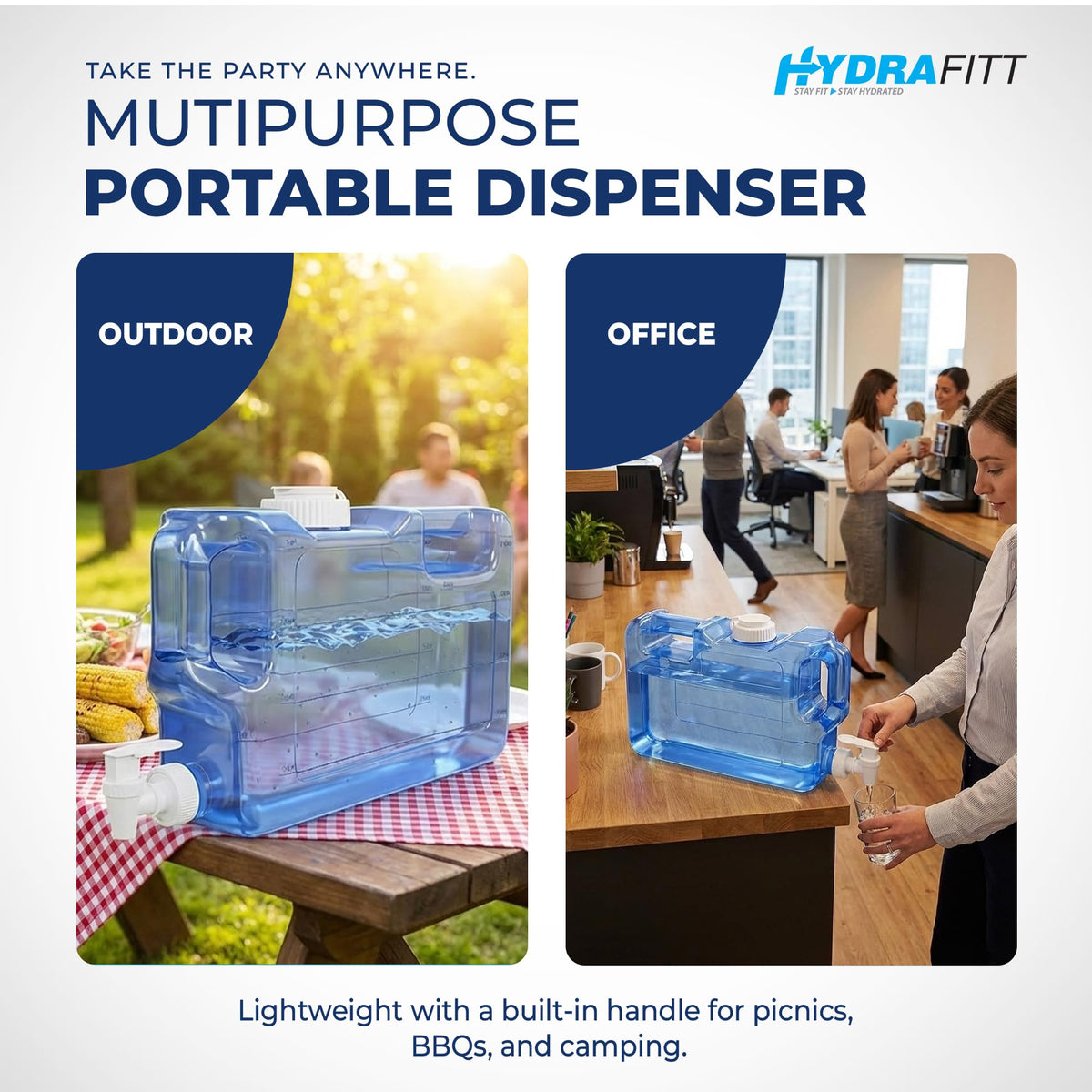HYDRAFITT 1.1-gallon slim fridge container fits on standard shelves.