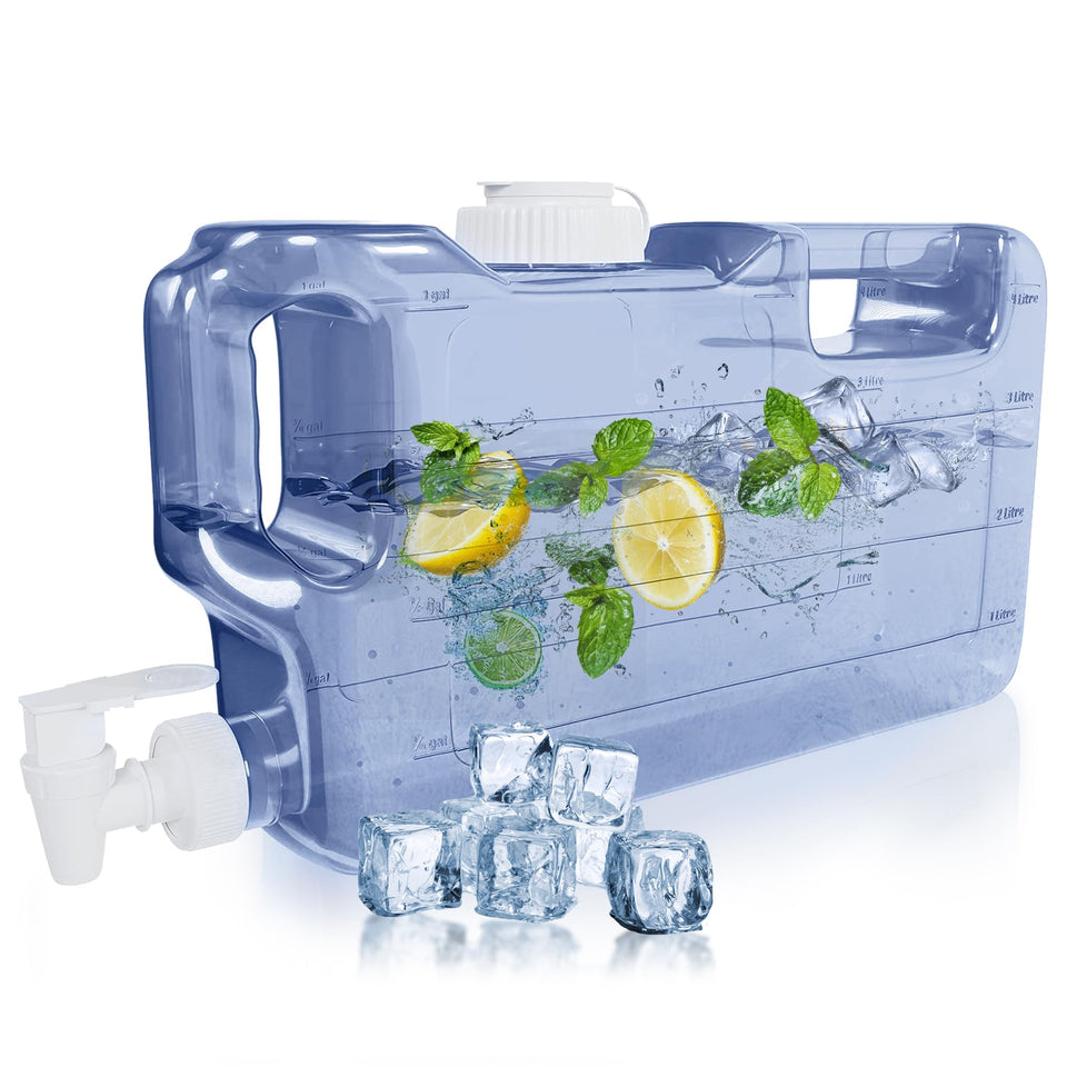 HYDRAFITT refrigerator dispenser on fridge shelf for quick cold water access.