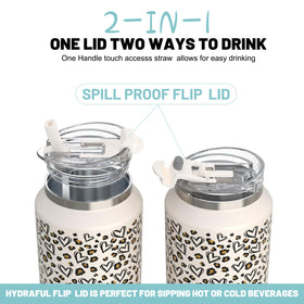 Hydraful 2-in-1 lid with sip spout and flip-top for versatile use.