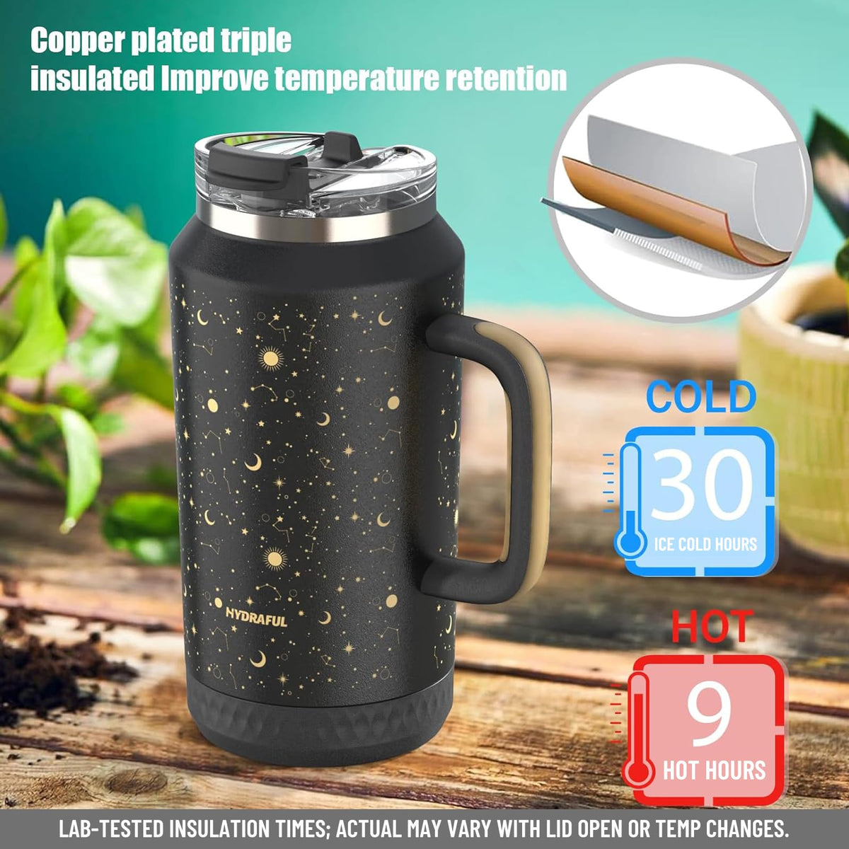 Hydraful tumbler with detachable anti-slip base stays steady on surfaces