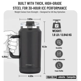 Hydraful double-wall vacuum insulation preserves cold and hot beverages for hours.