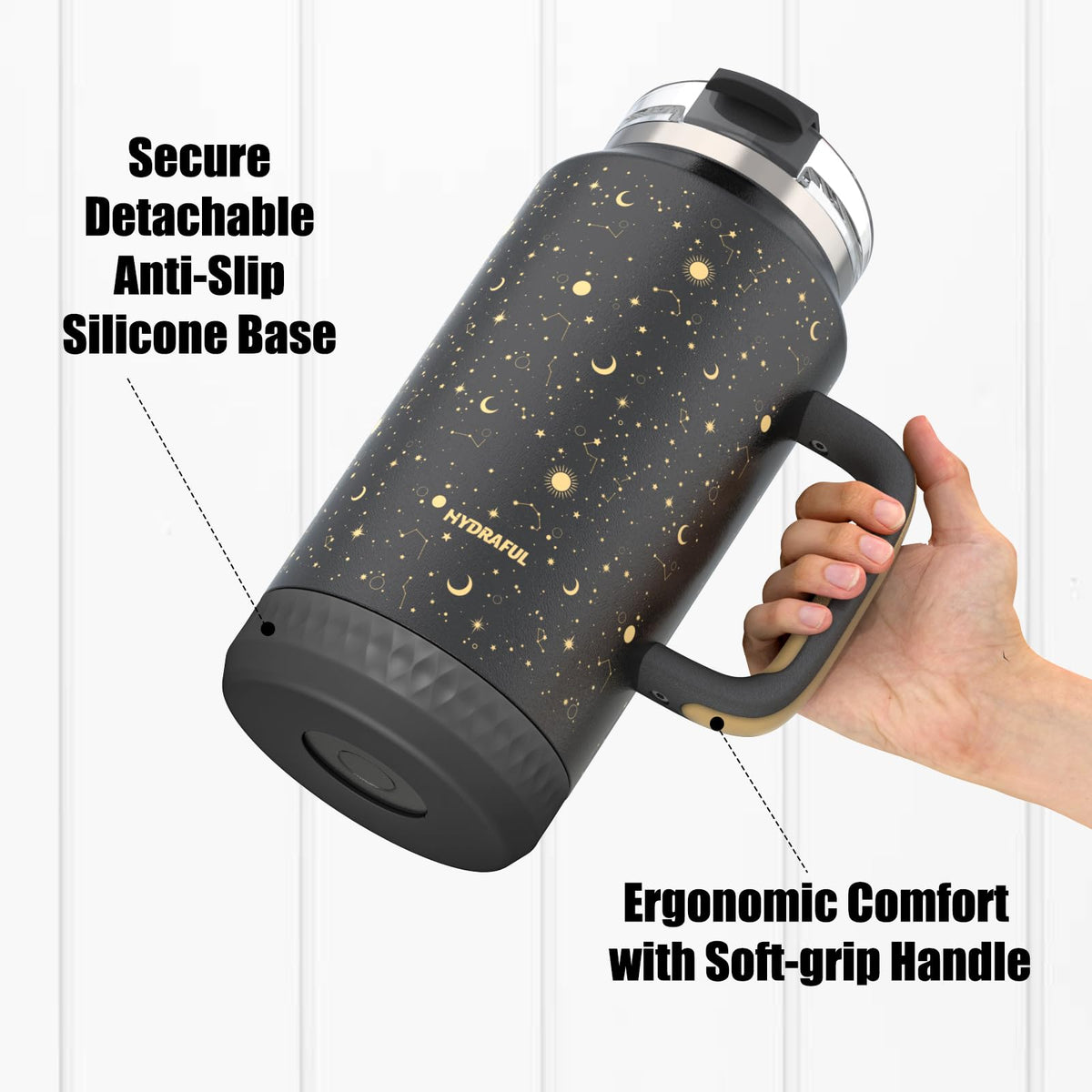 Hydraful double-wall vacuum insulation preserves cold or hot drinks longer