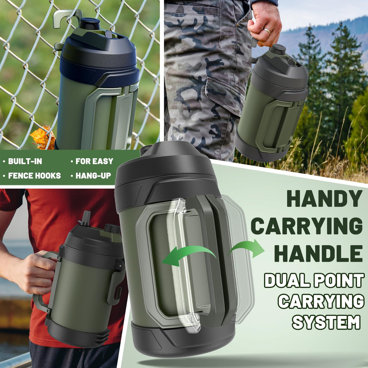 Hydraful flip carry handle and curved design for comfortable grip