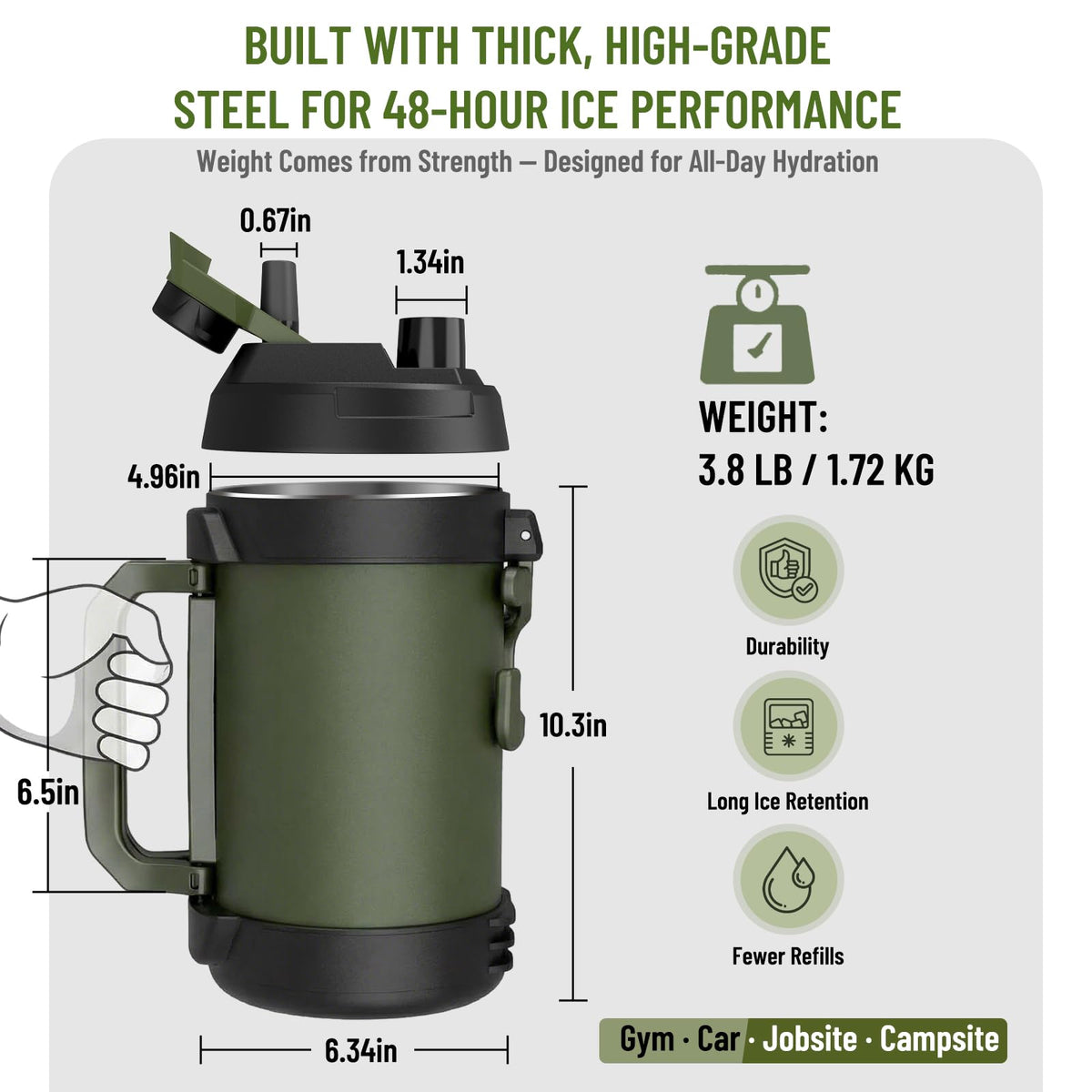 Hydraful Gallon Jug exterior sweat-proof finish stays dry.