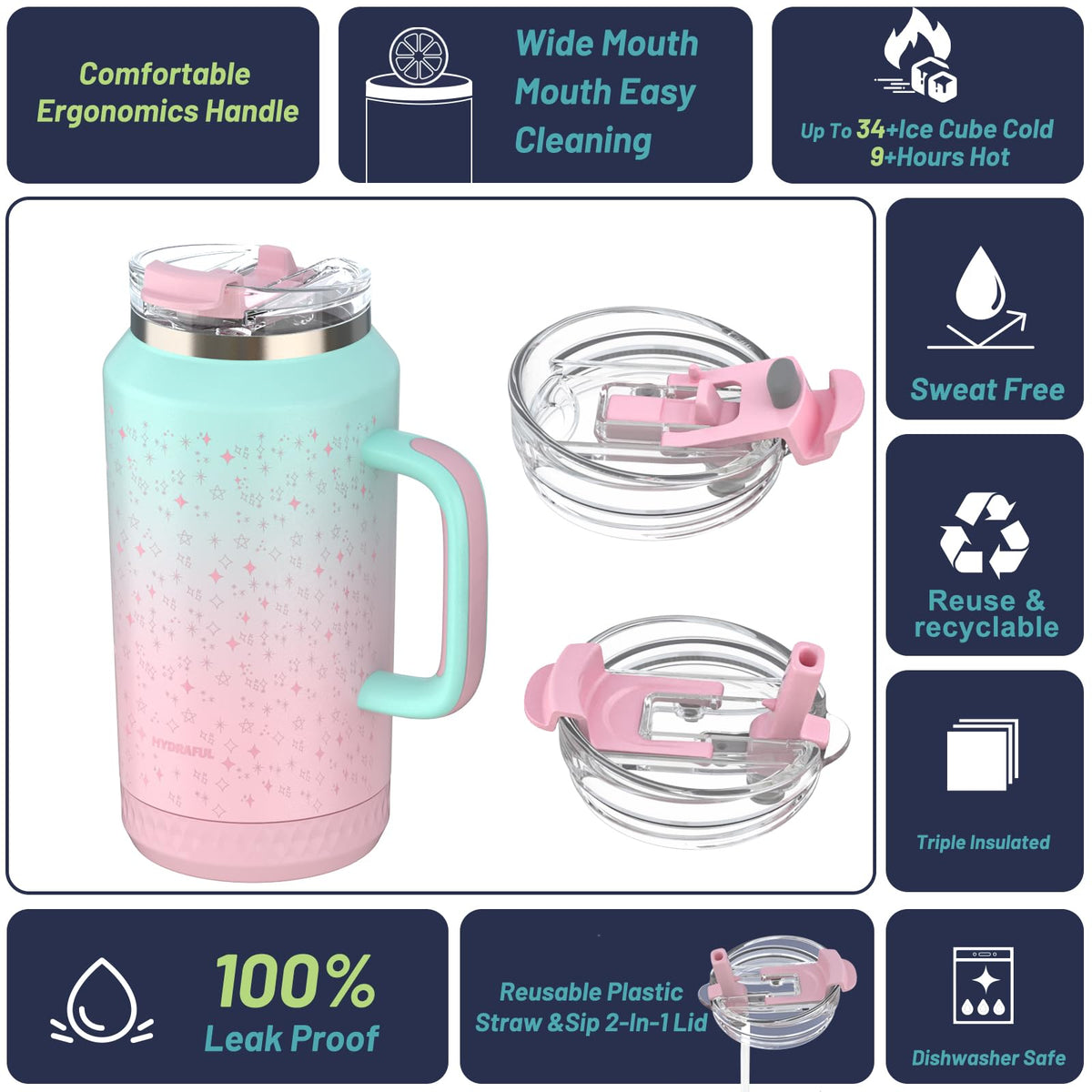 Hydraful insulated stainless steel bottle keeps drinks cold or hot during workouts.