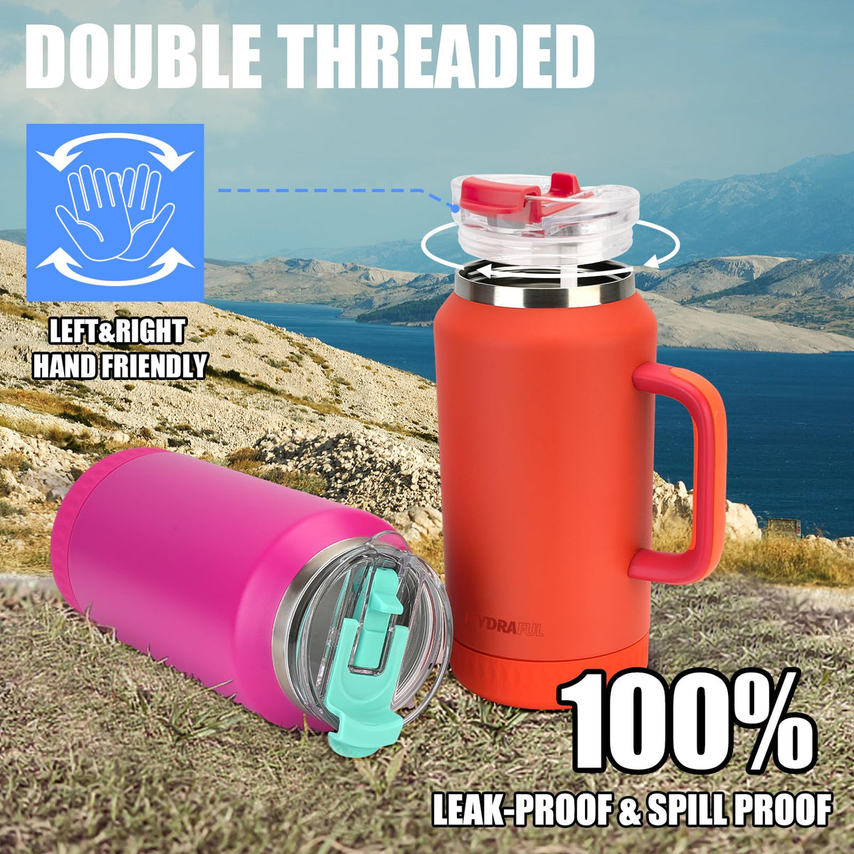 Hydraful wide-mouth design makes refilling and cleaning easy while accommodating ice and fruit.