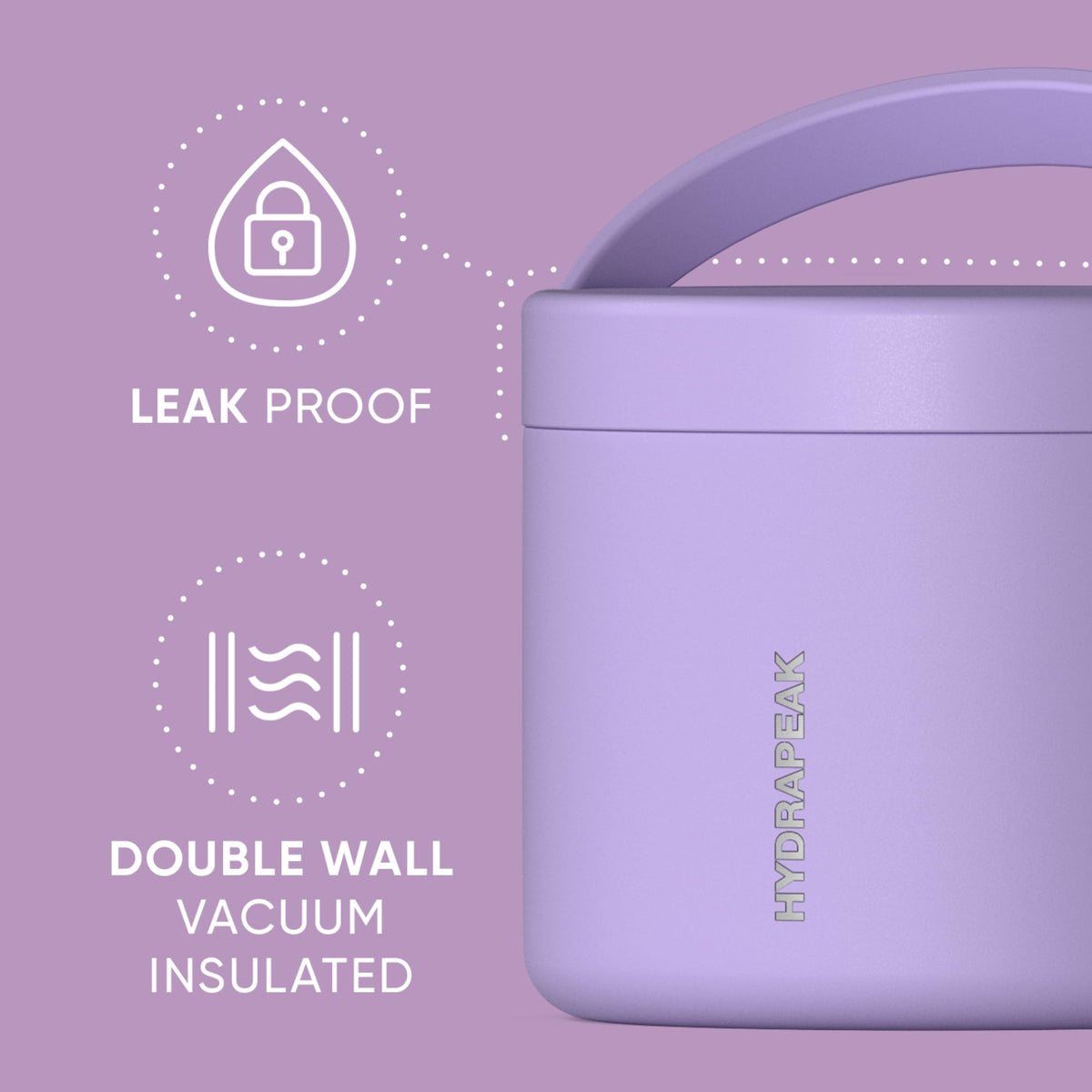 Hydrapeak lavender 18oz food jar folding handle for on-the-go transport