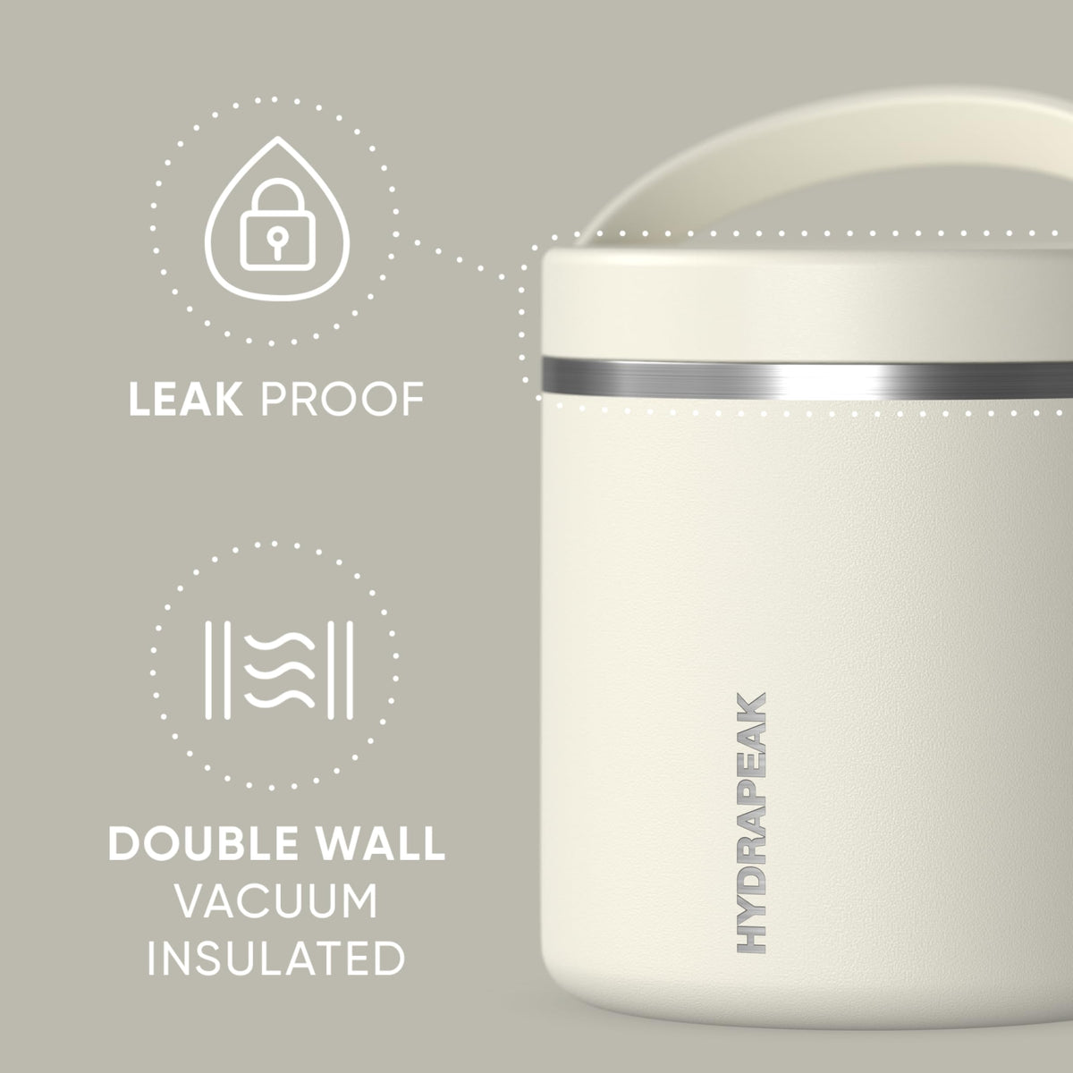 Hydrapeak 25oz jar with leak-proof cap to prevent spills during transport.