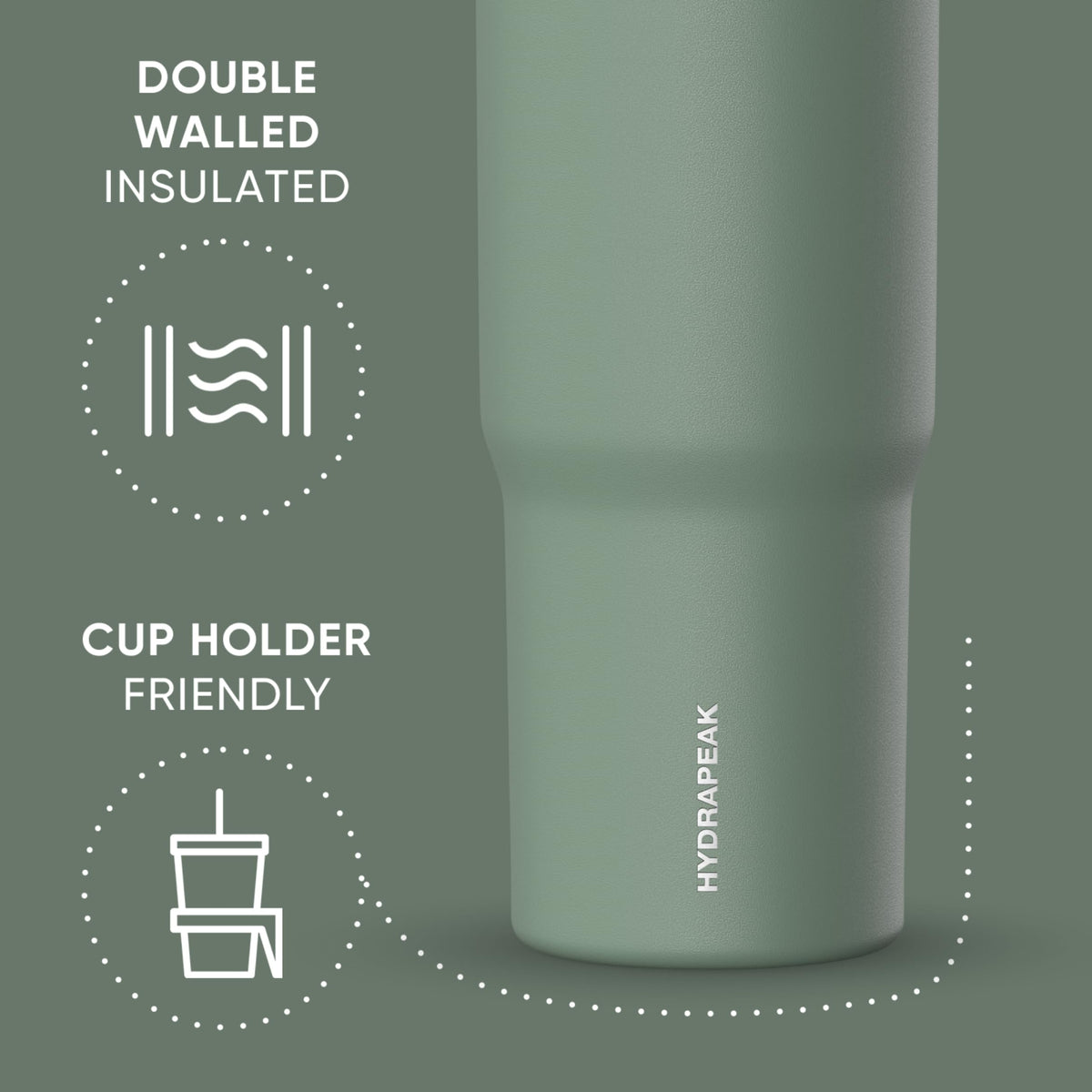 Hydrapeak Nomad 32oz tumbler double insulated maintains cold or hot temps longer.