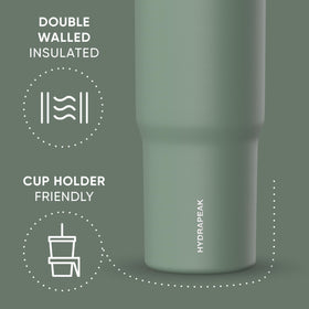 Hydrapeak Nomad 32oz tumbler double insulated maintains cold or hot temps longer.