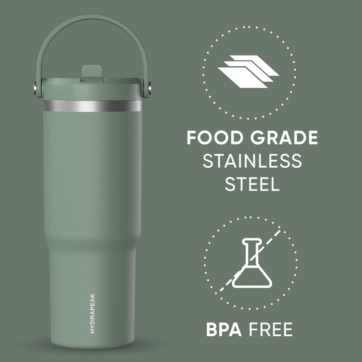 Hydrapeak Nomad 32oz tumbler leakproof design keeps drinks secure on bumps.