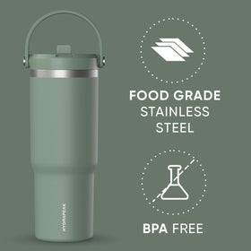 Hydrapeak Nomad 32oz tumbler leakproof design keeps drinks secure on bumps.