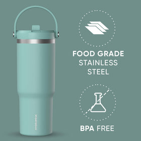 Hydrapeak Nomad 32 oz tumbler in pale sage color with durable stainless steel finish