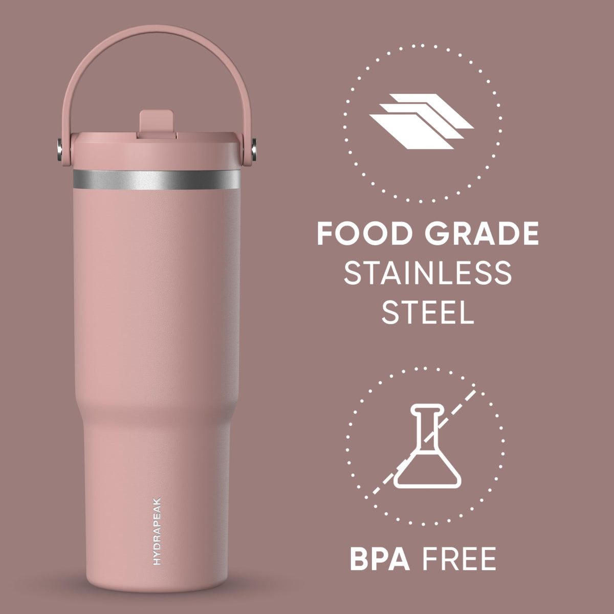 Hydrapeak Nomad 32oz tumbler with spill-proof lid for secure travel.