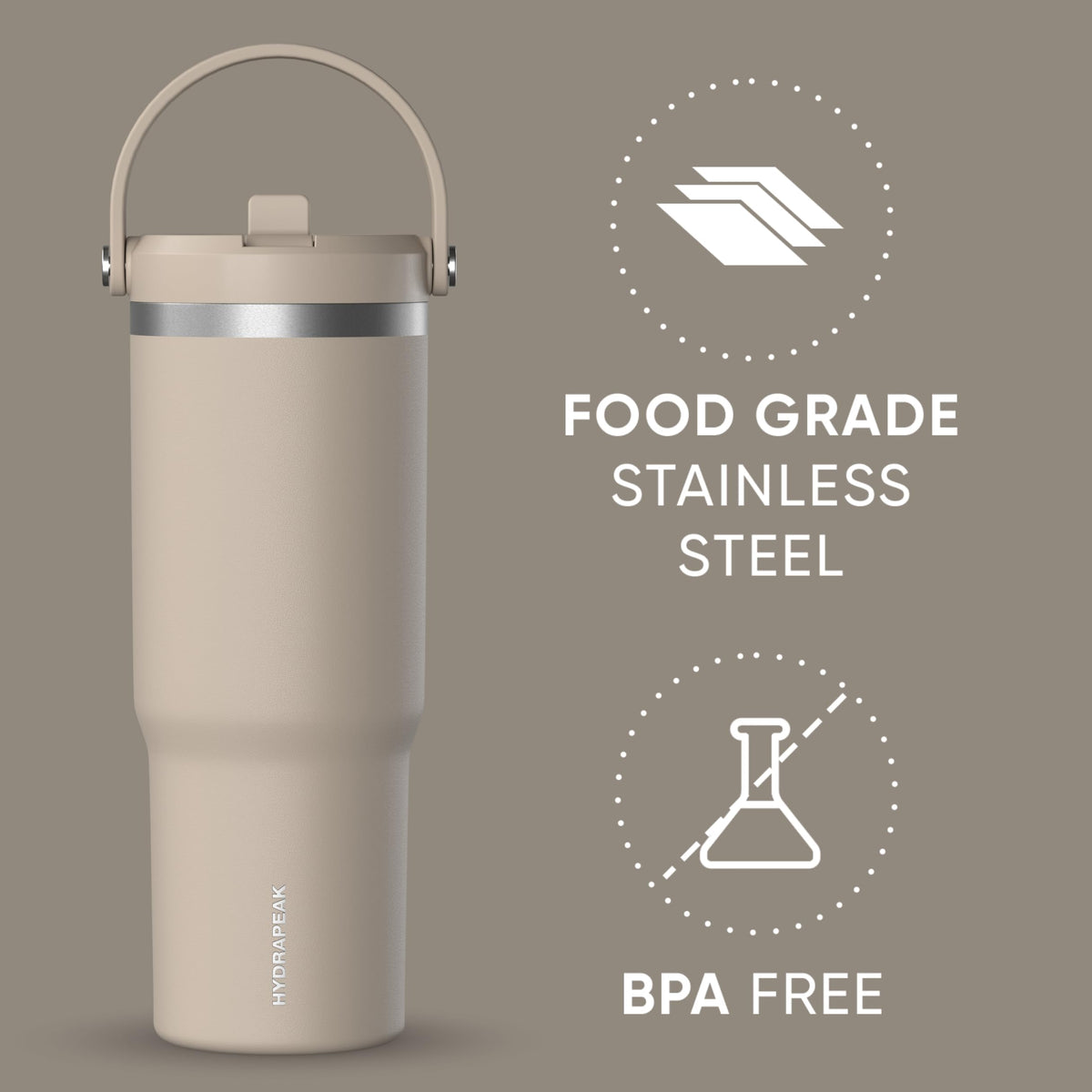 Hydrapeak Nomad straw lid prevents leaks during travel or workouts.